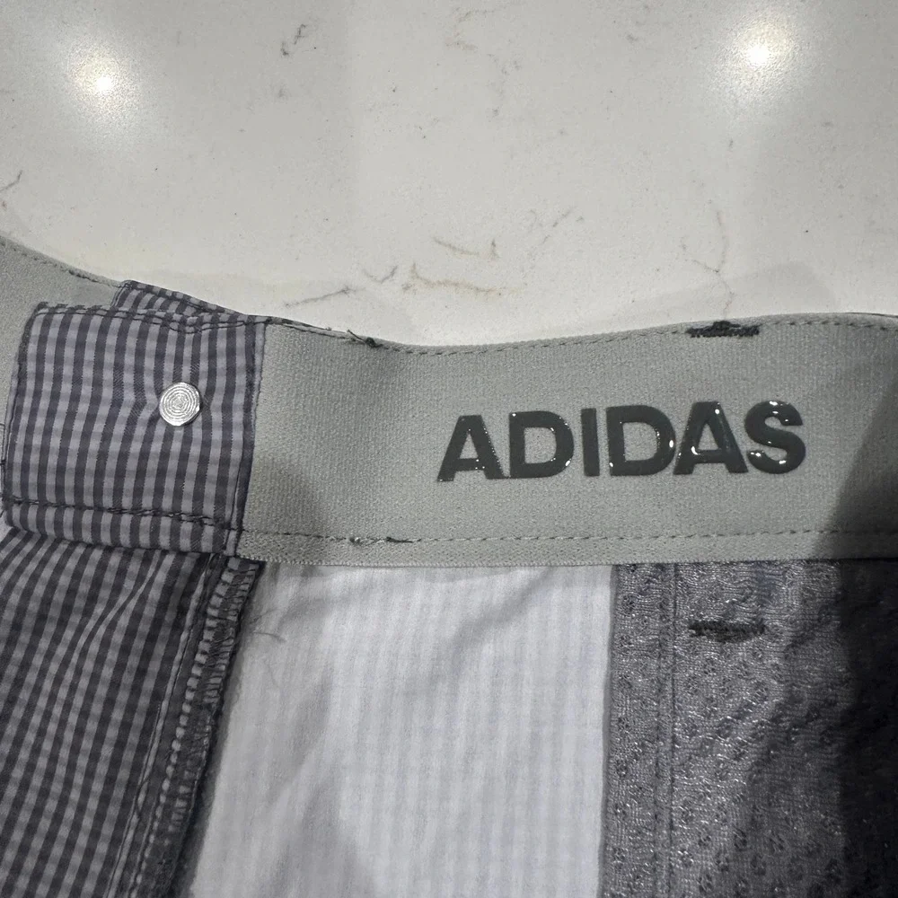 Adidas Golf Shorts Mens 36 Grey Gingham Plaid Performance Stretch Flat Front